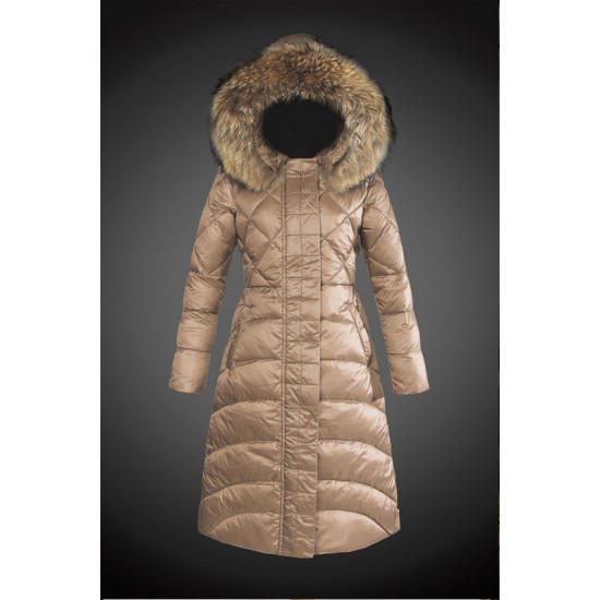 Dam Moncler Dunjacka Länge with raccoon Jacka Krage light tan