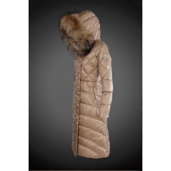 Dam Moncler Dunjacka Länge with raccoon Jacka Krage light tan