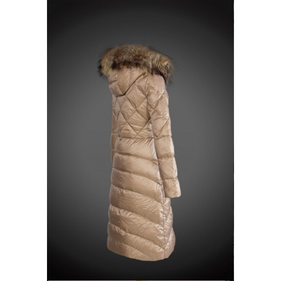 Dam Moncler Dunjacka Länge with raccoon Jacka Krage light tan