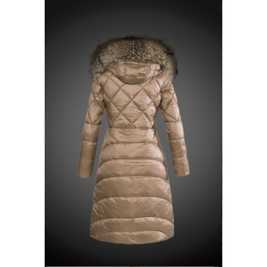 Dam Moncler Dunjacka Länge with raccoon Jacka Krage light tan