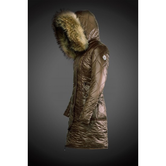 Dam Moncler Dunjacka Länge with raccoon Jacka Krage army Grön