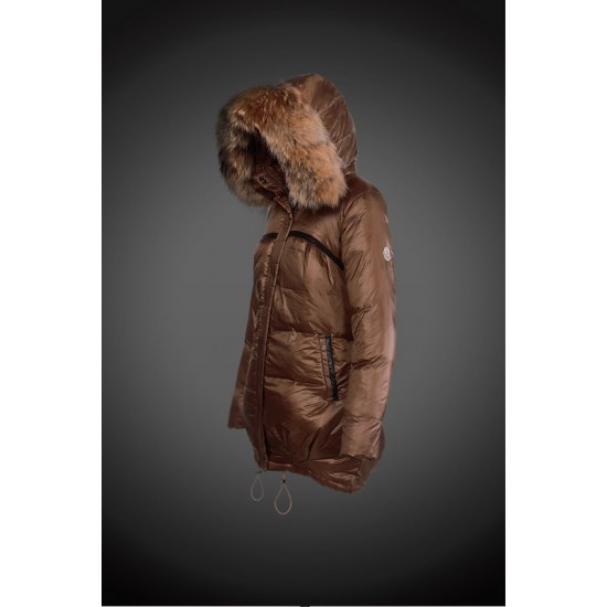 Dam Moncler Dunjacka Länge with raccoon Jacka Krage Brun