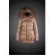 Dam Moncler Dunjacka Länge with raccoon Jacka Krage light tan