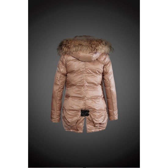 Dam Moncler Dunjacka Länge with raccoon Jacka Krage light tan