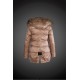 Dam Moncler Dunjacka Länge with raccoon Jacka Krage light tan