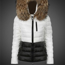 Dam Moncler Vinterjacka with raccoon Jacka Krage Vit Svart