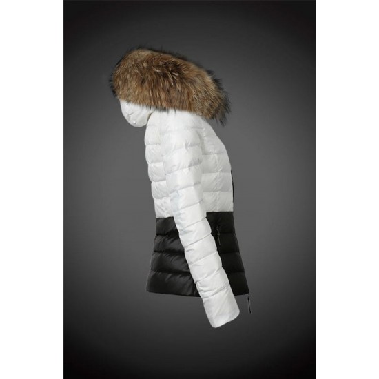 Dam Moncler Vinterjacka with raccoon Jacka Krage Vit Svart