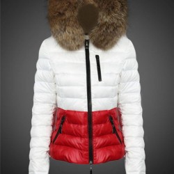 Dam Moncler Vinterjacka with raccoon Jacka Krage Vit Röd