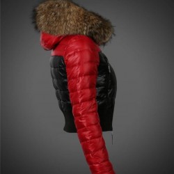 Dam Moncler Dunjacka with raccoon Jacka Krage Röd Svart