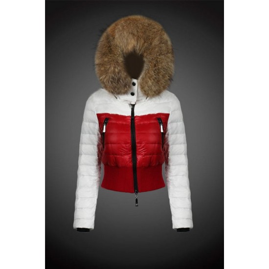 Dam Moncler Dunjacka with raccoon Jacka Krage Vit Röd