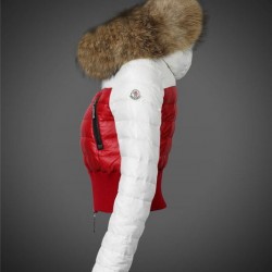 Dam Moncler Dunjacka with raccoon Jacka Krage Vit Röd