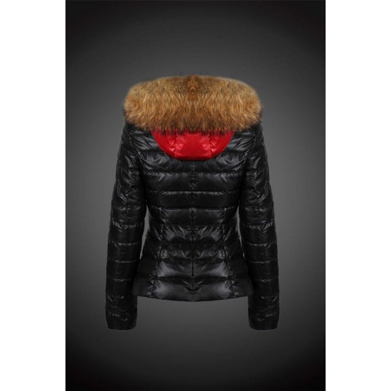 Dam Moncler Dunjacka with raccoon Jacka Krage Svart Röd