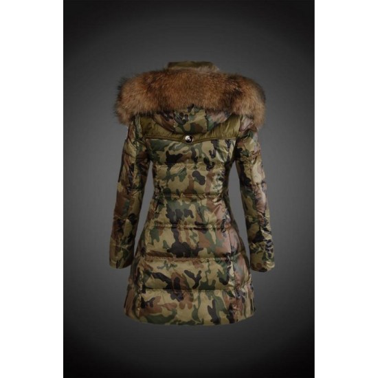 Dam Moncler Dunjacka Länge with raccoon Jacka Krage camouflage