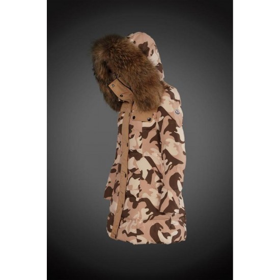 Dam Moncler Dunjacka Länge with raccoon Jacka Krage light tan