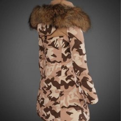 Dam Moncler Dunjacka Länge with raccoon Jacka Krage light tan