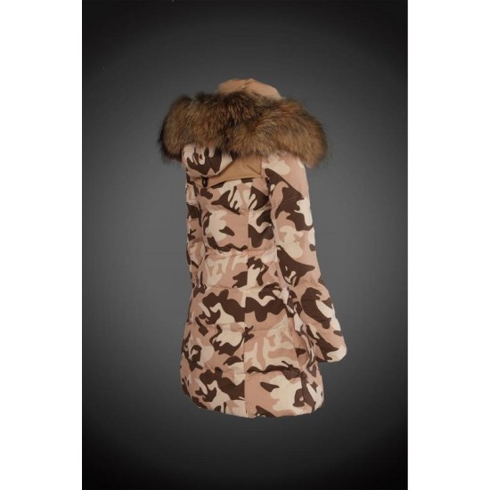 Dam Moncler Dunjacka Länge with raccoon Jacka Krage light tan