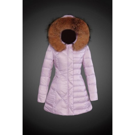 Dam Moncler Dunjacka Länge with raccoon Jacka Krage Rosa