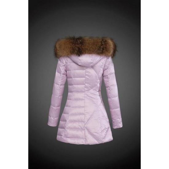 Dam Moncler Dunjacka Länge with raccoon Jacka Krage Rosa