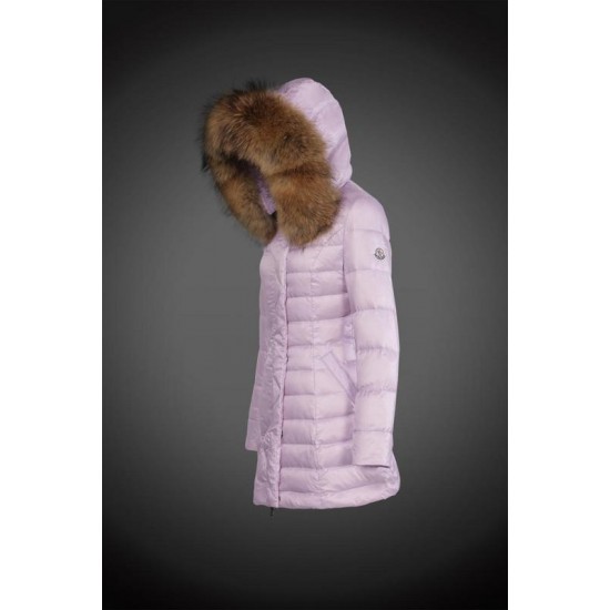 Dam Moncler Dunjacka Länge with raccoon Jacka Krage Rosa