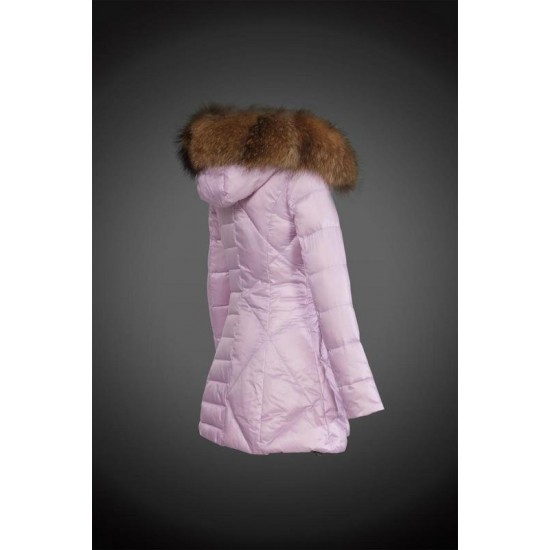 Dam Moncler Dunjacka Länge with raccoon Jacka Krage Rosa