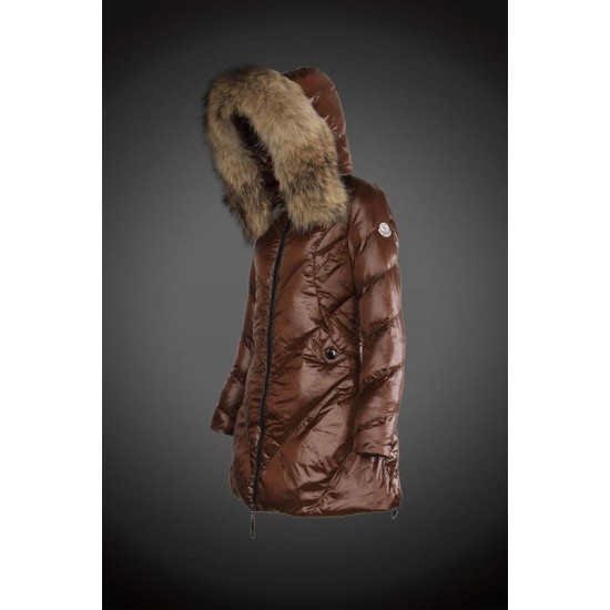 Dam Moncler Dunjacka Länge with raccoon Jacka Krage Brun