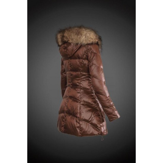 Dam Moncler Dunjacka Länge with raccoon Jacka Krage Brun