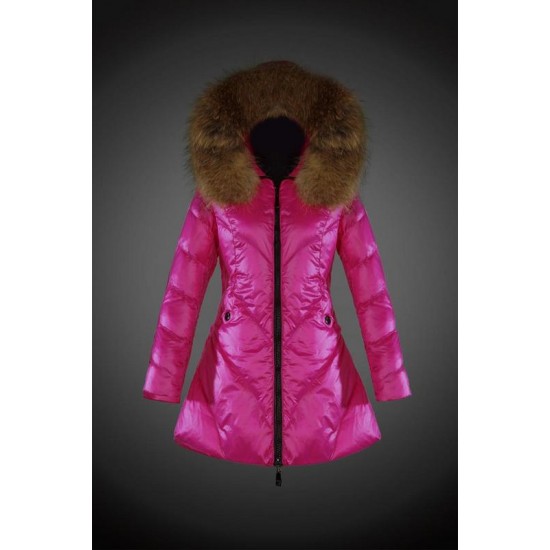 Dam Moncler Dunjacka Länge with raccoon Jacka Krage Rosa