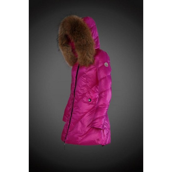 Dam Moncler Dunjacka Länge with raccoon Jacka Krage Rosa