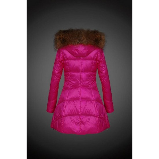 Dam Moncler Dunjacka Länge with raccoon Jacka Krage Rosa