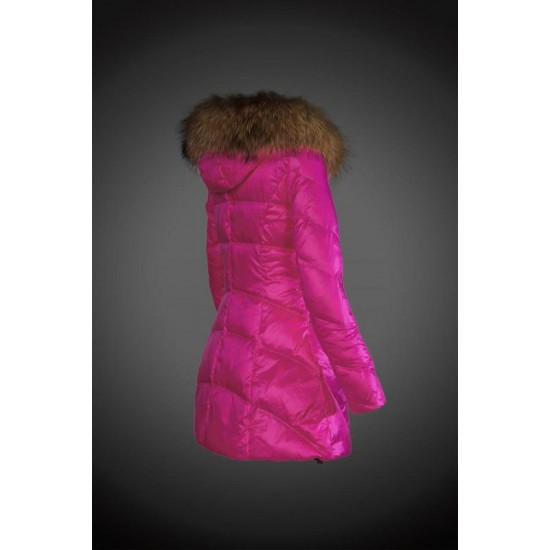 Dam Moncler Dunjacka Länge with raccoon Jacka Krage Rosa