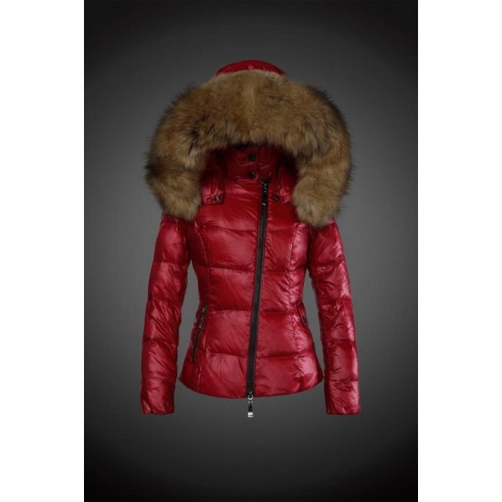 Dam Moncler Dunjacka with raccoon Jacka Krage Röd