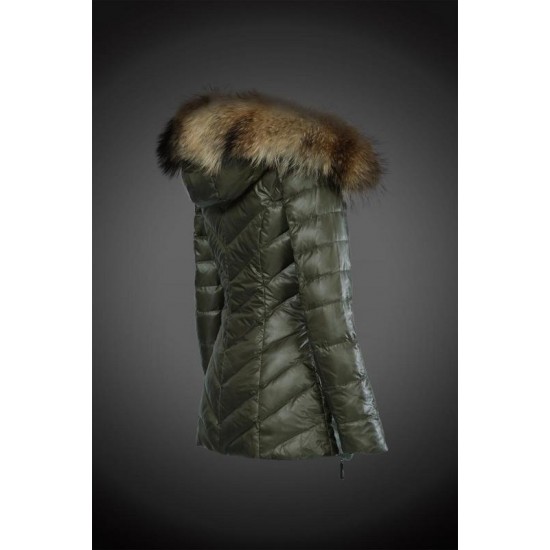 Dam Moncler Dunjacka Länge with raccoon Jacka Krage army Grön