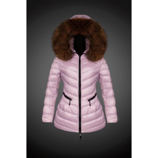 Dam Moncler Dunjacka Länge with raccoon Jacka Krage Rosa