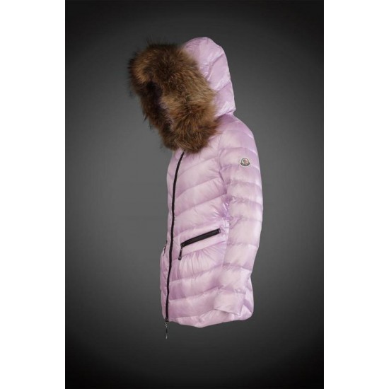 Dam Moncler Dunjacka Länge with raccoon Jacka Krage Rosa