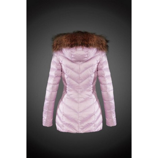 Dam Moncler Dunjacka Länge with raccoon Jacka Krage Rosa