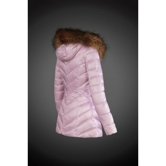 Dam Moncler Dunjacka Länge with raccoon Jacka Krage Rosa