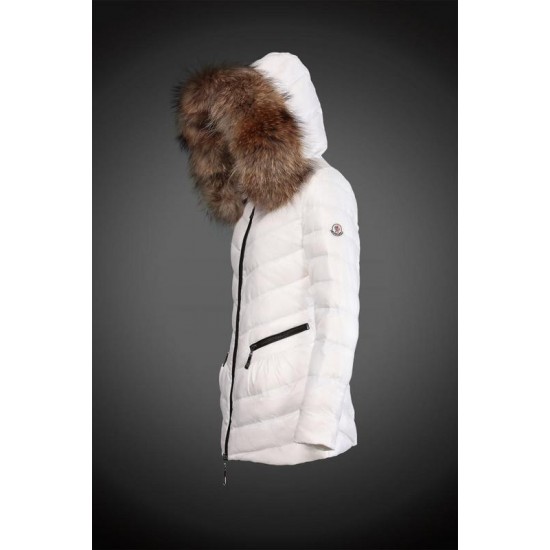 Dam Moncler Dunjacka Länge with raccoon Jacka Krage Vit