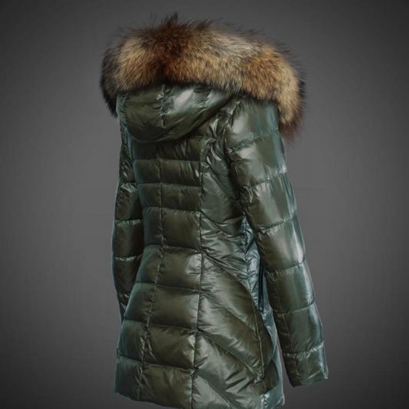 Dam Moncler Dunjacka Länge with raccoon Jacka Krage army Grön