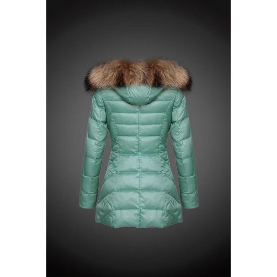 Dam Moncler Dunjacka Länge with raccoon Jacka Krage mint Grön