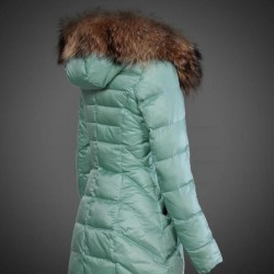 Dam Moncler Dunjacka Länge with raccoon Jacka Krage mint Grön