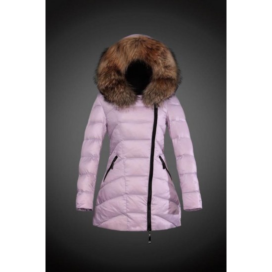 Dam Moncler Dunjacka Länge with raccoon Jacka Krage Rosa