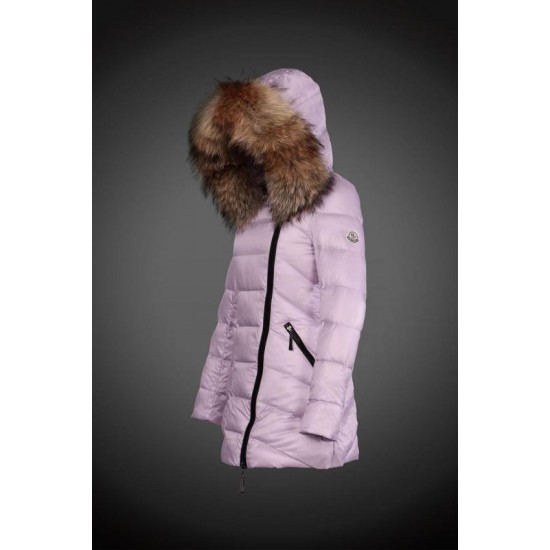 Dam Moncler Dunjacka Länge with raccoon Jacka Krage Rosa