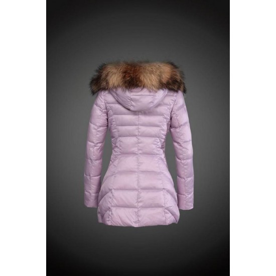 Dam Moncler Dunjacka Länge with raccoon Jacka Krage Rosa