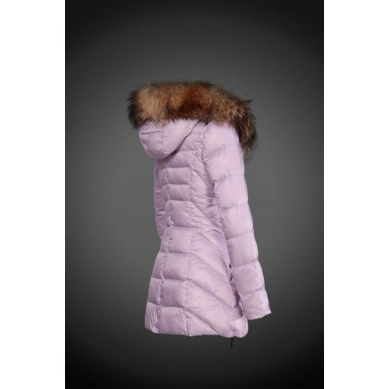 Dam Moncler Dunjacka Länge with raccoon Jacka Krage Rosa