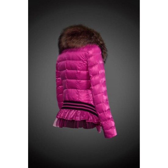 Dam Moncler Dunjacka with raccoon Jacka Krage rose Röd