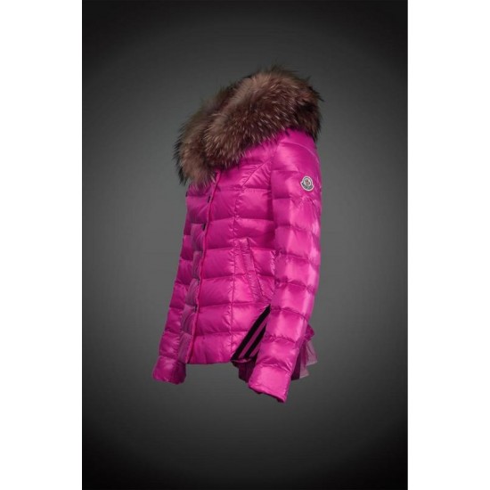 Dam Moncler Dunjacka with raccoon Jacka Krage rose Röd