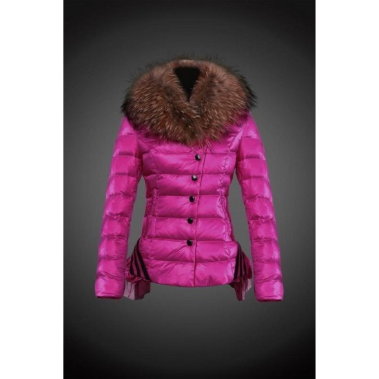 Dam Moncler Dunjacka with raccoon Jacka Krage rose Röd