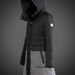 Dam Moncler Dunjacka Länge with raccoon Jacka Krage Svart gray