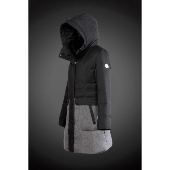 Dam Moncler Dunjacka Länge with raccoon Jacka Krage Svart gray