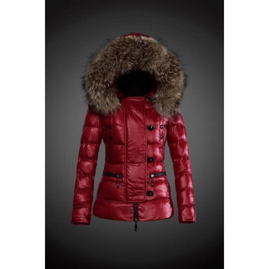 Dam Moncler Dunjacka with raccoon Jacka Krage Röd